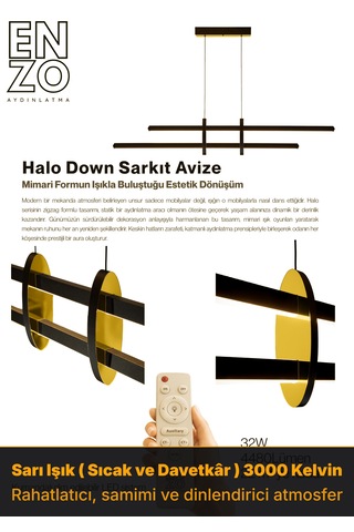 Halo Gold Lineer Led Sarkıt Avize Kumandalı Dim Edilebilir - Aşağı Işık Beyaz Işık