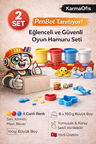 Kidz 2 Li Büyük Boy Oyun Hamuru Seti 8x150 Gr 4 Renkli Çocuk Oyun Hamuru Yumuşak & Yerli Üretim Beyaz