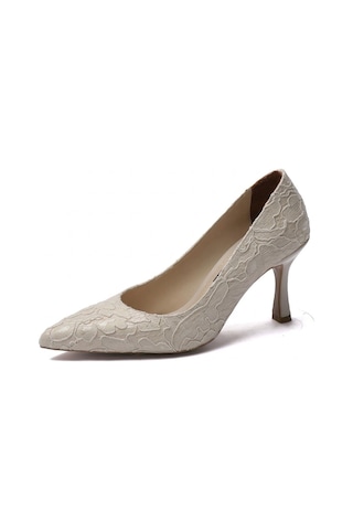 Kuum London K70-4777 Bej Ökçeli 7 Cm Kadın Abiye Ayakkabı
