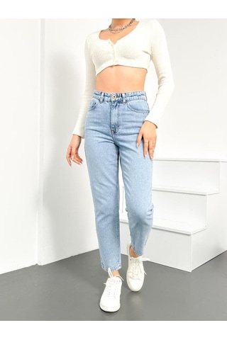 Mavi Kar Kadın Mom Jean Yüksek Bel Likrasız Pamuk Kot Pantolon Anna Model 001