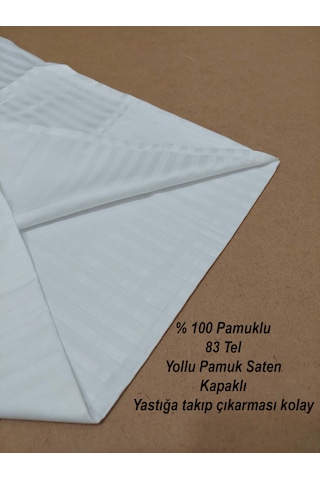 Otel Yastık Kılıfı Yollu Pamuk Saten Kapaklı Beyaz 50x70 Cm 6'lı