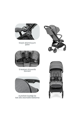 Kanz Bold Autofold Kabin Boy Bebek Arabası Steel Grey