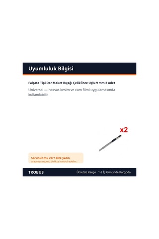Trobus Falçata Tipi Dar Maket Bıçağı Çelik İnce Uçlu 9 Mm 2 Adet
