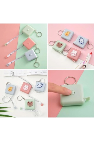 Ollevra Sevimli Çanta Boy Anahtarlıklı Mezura Yumuşak Stickerli 150 Cm Uzunluğunda Pratik Taşınabilir