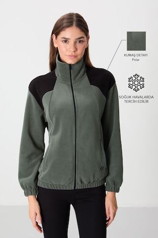 Tommy Life Haki Kalın Yumuşak Dokulu Dik Yaka Oversize Nakışlı Polar Kadın Sweatshirt - 97293 Haki
