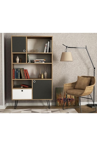 Dekorister Exclusive Karamel Kitaplık Ceviz-Antrasit