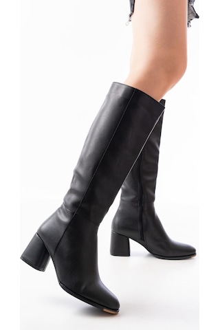 Rs-2432 Siyah Topuklu Fermuarlı Günlük Kadın Çizme Siyah