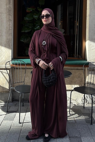 Carell Micro Modal Abaya Mürdüm Çok Renkli