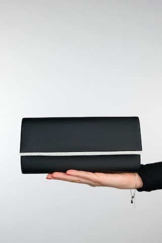 Marıa Siyah Saten Gümüş Taşlı Kadın Abiye Çanta Siyah