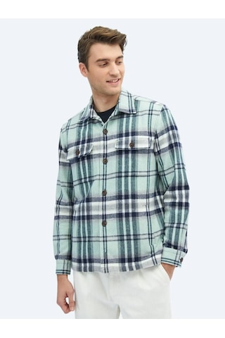 Kip Mint Kareli Regular Fit Dokuma Yün Karışımlı Overshırt Mint