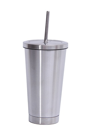 Samdoo 500ml 304 Çelik Termos Bardak, İçecek Su Için, Portatif, Pipetli Kapağıyla, Gümüş Renkli, Ofis Hediyesi