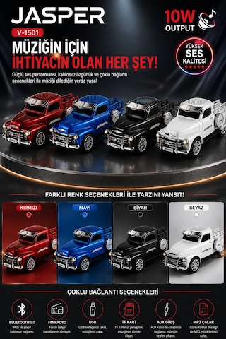 Jasper Jpr-1501 Beyaz 10w Bluetooth Hoparlörlü Retro Kamyon Tasarım Fm Radyo, Usb, Tf Kart, Aux Ve Mp3 Çalar 92679915