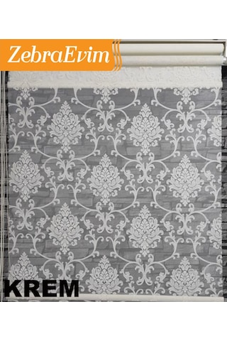3Renk Çift Mekanizma Damask Siyah-Krem-Kahve Tül Stor Zebra Perde