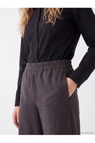 LC Waikiki Lc Waıkıkı Antrasit Loose Fit Süet Görünümlü Kadın Pantolon