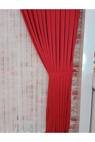Kırmızı Renk Fon Kadife Perde Çift Kanat 1/3 Sık Pileli Dikim V-39 Kırmızı