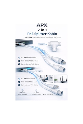 Apronx Apx-pt14 2 İn 1 Poe Splitter Kablo Poe Ayırıcı