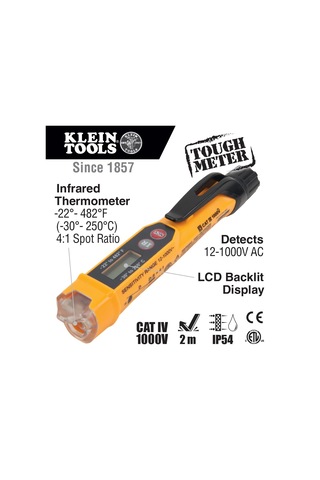 Klein Tools Ncvt-4ır Temassız Voltaj Test Cihazı, 12-1000v Ac Kalem Tipi, Kızılötesi Termometre -22
