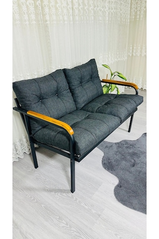 Madame Home Kasımpatı Balkon, Bahçe, Cafe Metal Kanepe Koltuk Takımı 2'li Antrasit