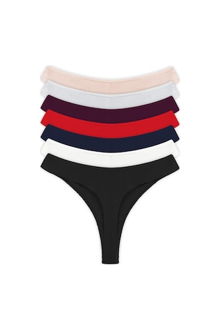 Basic Pamuklu Kadın Tanga Külot 7'li Paket Renkli-7 Çok Renkli