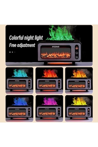 200 Ml Şömine Alev Aromaterapi Hava Nemlendirici Usb Renkli Gece Lambası Uçucu Yağ Difüzörü Siyah