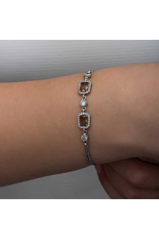 Blackcraft 925 Ayar Gümüş Kare Zultanit Taşlı Kadın Bileklik Bc-187bb3