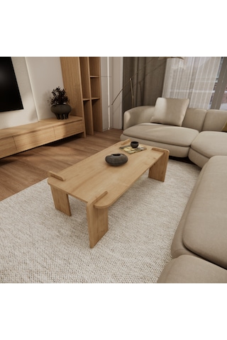 Odaco Fuji Modern Premium Oval Ayaklı %100 Mdflam Salon Orta Sehpa 120x60x40 Cm Safir Meşe