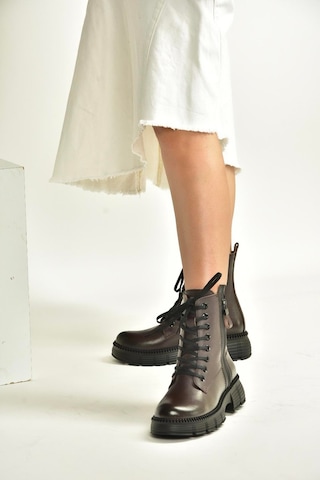 Fox Shoes V555589103 Kahverengi Hakiki Deri Bağcıklı Postal Bot Kahverengi