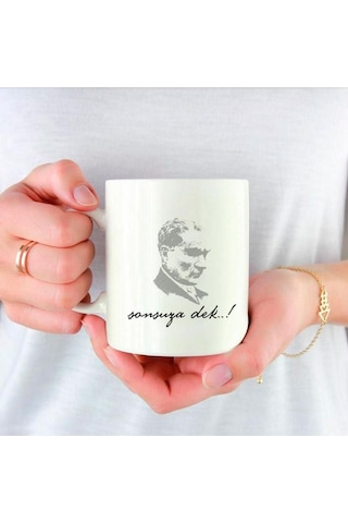 Kişiye Özel Atatürk Ve Bayrak Baskılı Porselen Beyaz Kupa Bardak