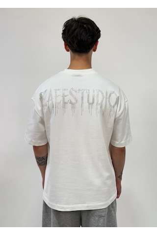 Zaee Star Taşlı Oversize Premium Tişört Beyaz