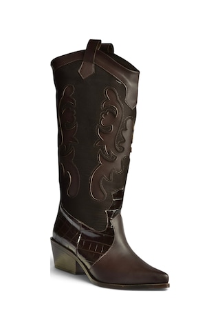 Fox Shoes Z920123909 Kahverengi Alçak Topuklu Kovboy Model Kadın Çizme