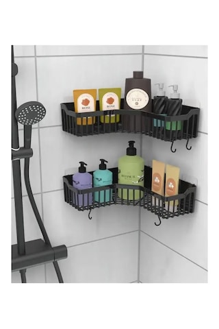 Yapışkanlı Banyo Sabunluk Şampuanlık Organizer Köşesi 1 Adet Siyah