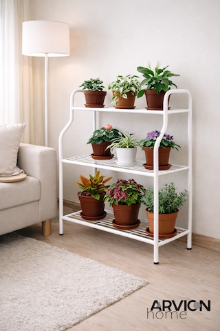 Modern Beyaz 3 Katlı Metal Mutfak Ve Dekoratif Saksılık Çiçeklik Dayanıklı Raflı Stand-organizer Beyaz