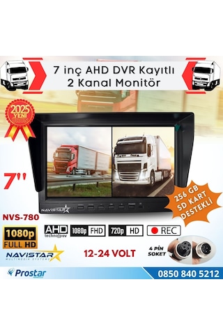 Kayıtlı 7 İnç İkiye Bölen 2 Kanal Split Ahd 1080p/720p Destekli 4 Pin 256 Gb Sd Destekli Monitör