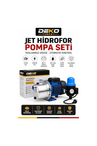 Deko Dktdspas15 1.5 Hp Paslanmaz Jet Hidrofor Pompası Otomatik Basınç Kontrollü Su Pompası 60m Basma 60 L/dk