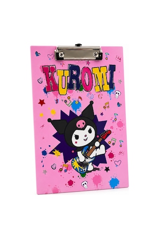 Bakgelal Sanrio Lisanslı Kuromi Sekreterlik A4 Boy Metal Klipsli Evrak Tutucu Yazı Altlığı Pembe