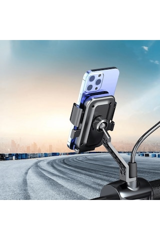 Motor,motosiklet,bisiklet ,scooter İçin 360 Derece Dönebilen Dikiz Aynası Versiyonu Telefon Tutucu Aparat Lisinya Siyah