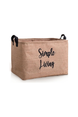 Jüt Orta Boy Simple Living Baskılı Düzenleyici Saklama Sepeti Set 30x22x18 Çok Renkli
