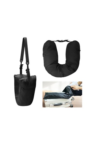 Padalink Seyahat Boyun Yastığı - Kıyafet Dolgulu Çantası, Su Geçirmez Lycra, Uçak Yastığı, 18x78 Cm Siyah, Çok Amaçlı Stokaj Siyah