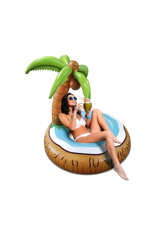 Plaj Havuz Deniz Yüzen Yatak Hindistan Cevizi Ağacı Şişme Eğlenceli Deniz Yatağı 120 120 Cm Kahverengi