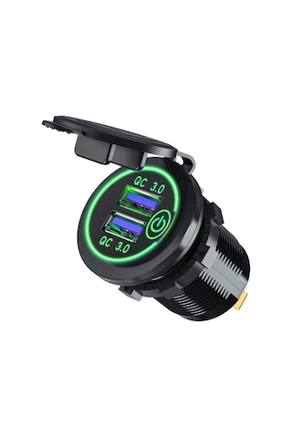 Hızlı Şarj 3.0 Çift Usb Araç Şarj Cihazı 12v 36w Usb Hızlı Şarj Cihazı Anahtarlı Tekne Motosiklet Kamyon Golf Arabası İçin Yeşil