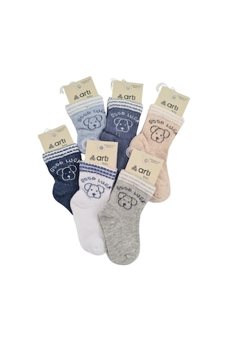 Erkek Bebek Çorap Soket 6 Çift Lacivert-gri-beyaz-kahve-indigo-mavi-1891 ÇoK Renkli