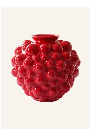 Vase Blush Seramik Vazo, El Yapımı, Sırlı Meyve Tasarımı, 24,5 Cm Kırmızı