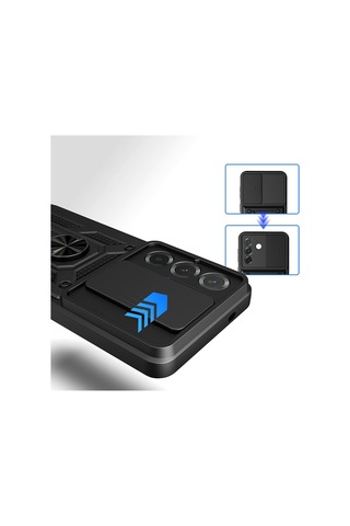 Vendas Samsung Uyumlu Galaxy A37 Kılıf Magnetik Standlı Kamera Korumalı Zore Sürgülü Vega Kapak Siyah