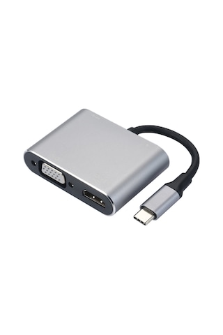 Samdoo Usb-c'den Usb-c/usb 3.0/vga/hdmı'ye Dönüştürücü, 4'ü Bir Arada, Gri, 100w Şarj, 4k Vga Çıkışı, Usb 3.0 Veri Transferi