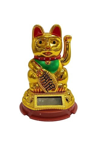Maneki Neko El Sallayan Şans Kedisi Gold Solar Güneş Enerjili 6x10cm No7alt