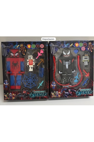 Minecraft Avengers Spider-man & Venom Figür Seti Aksesuarli Blok Oyuncak 16 Lı Minecraft
