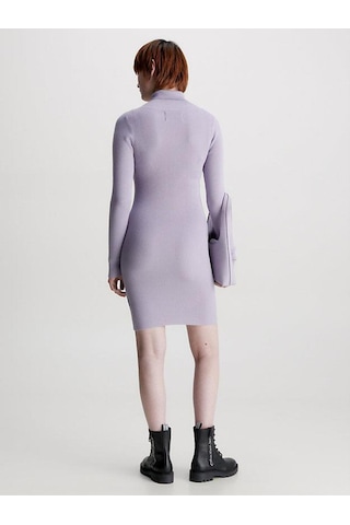 Badge Roll Neck Sweater Dress Purple