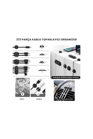 Coofbe Profesyonel 273 Parça Kablo Organizatör Masa Kablo Tutucu Kablo Sarıcı Kablo Tutucu Koruyucu 25cm-300lü
