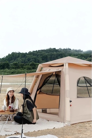 Onetick 4 Kişilik 4 Mevsim Şişme Çadır 220 X 220 Pompalı Set Bej