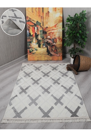 My Evilla Modern Dekoratif Bergama Gri Dokuma Halı